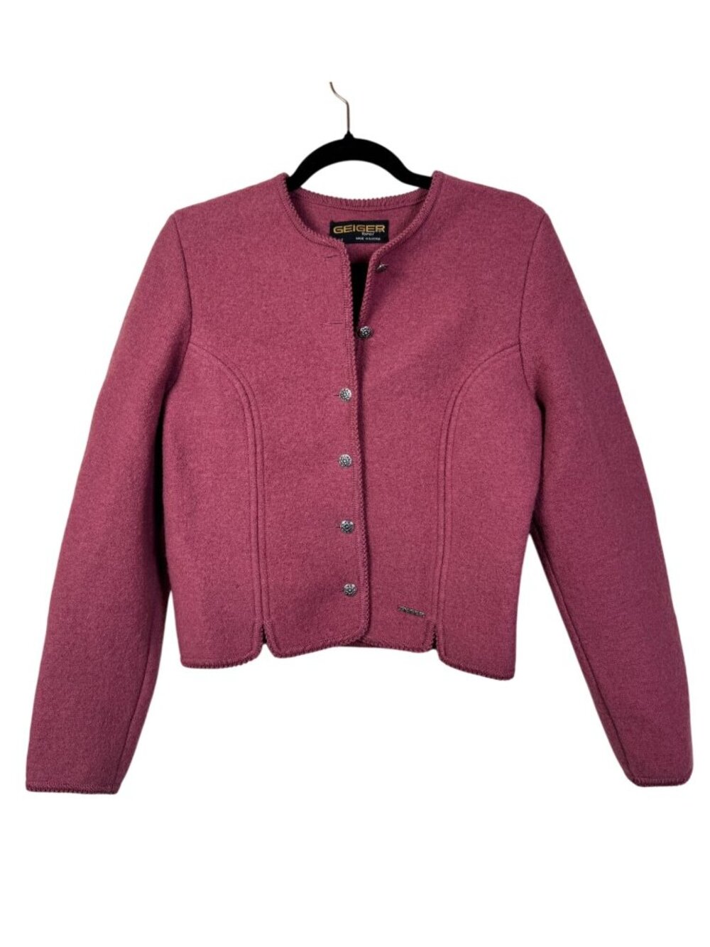 Geiger Tyrol Womens Pink Austrian Wool Cardigan Jacket Large EU 42 Button Front